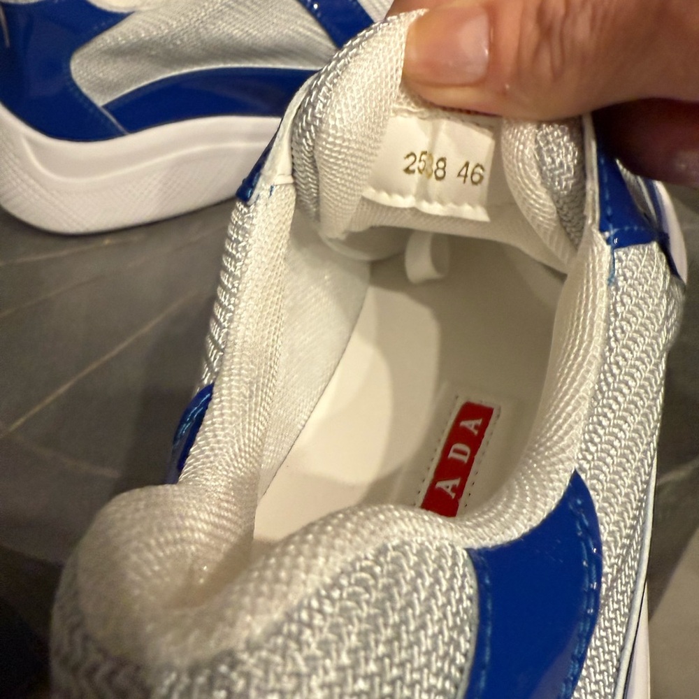 Prada Men’s Patent Blue and White Sneakers - Picture 3 of 3